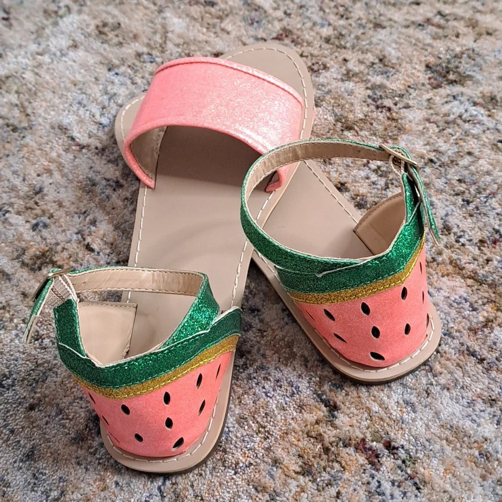 Crewcuts Girls Sandals K5 Glitter Watermelon Sparkly Straps Flats